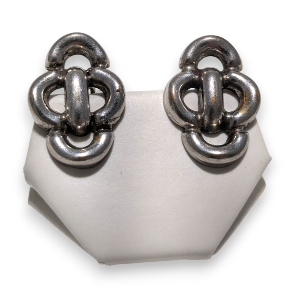 Vintage Dufoe Silver Tone Modernist Knot Scew Back Earrings MCM 50s